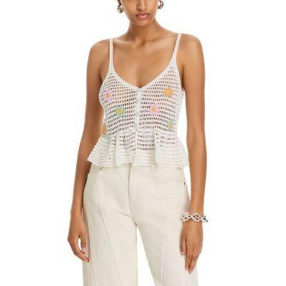 BLANKNYC Crochet Knit Top Womens M Cream Flower Boho Cottagecore Grannycore NWT